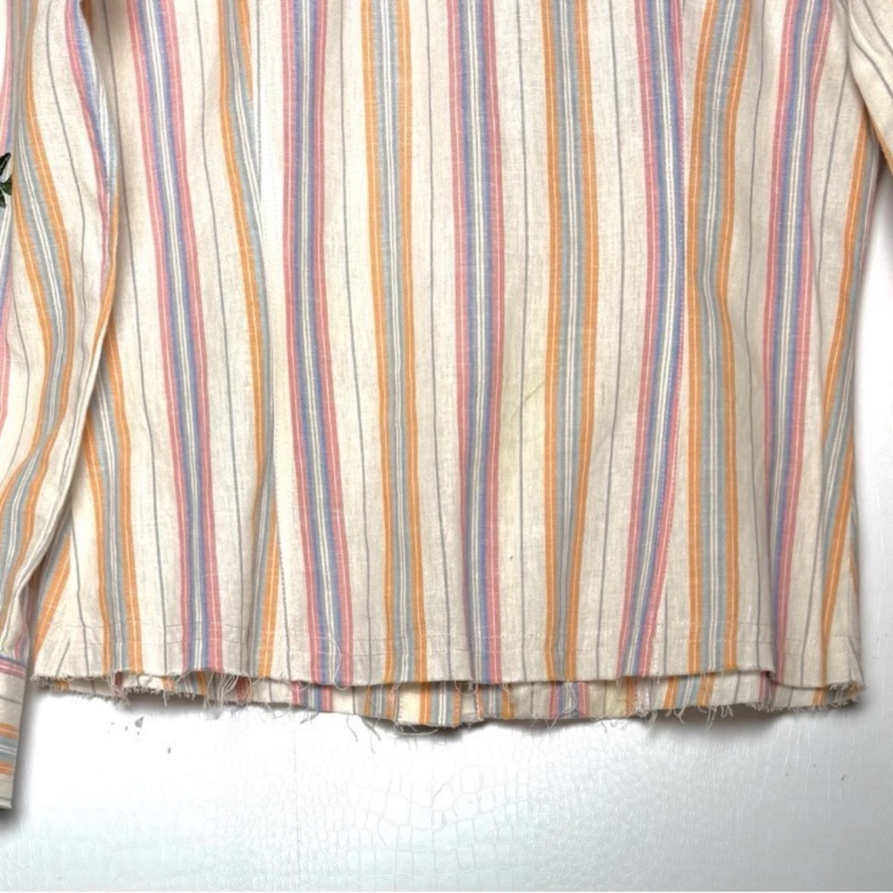 AZI Embroidered Stripe Blouse Western Boho Floral Detail Raw Hem M - Picture 8 of 13